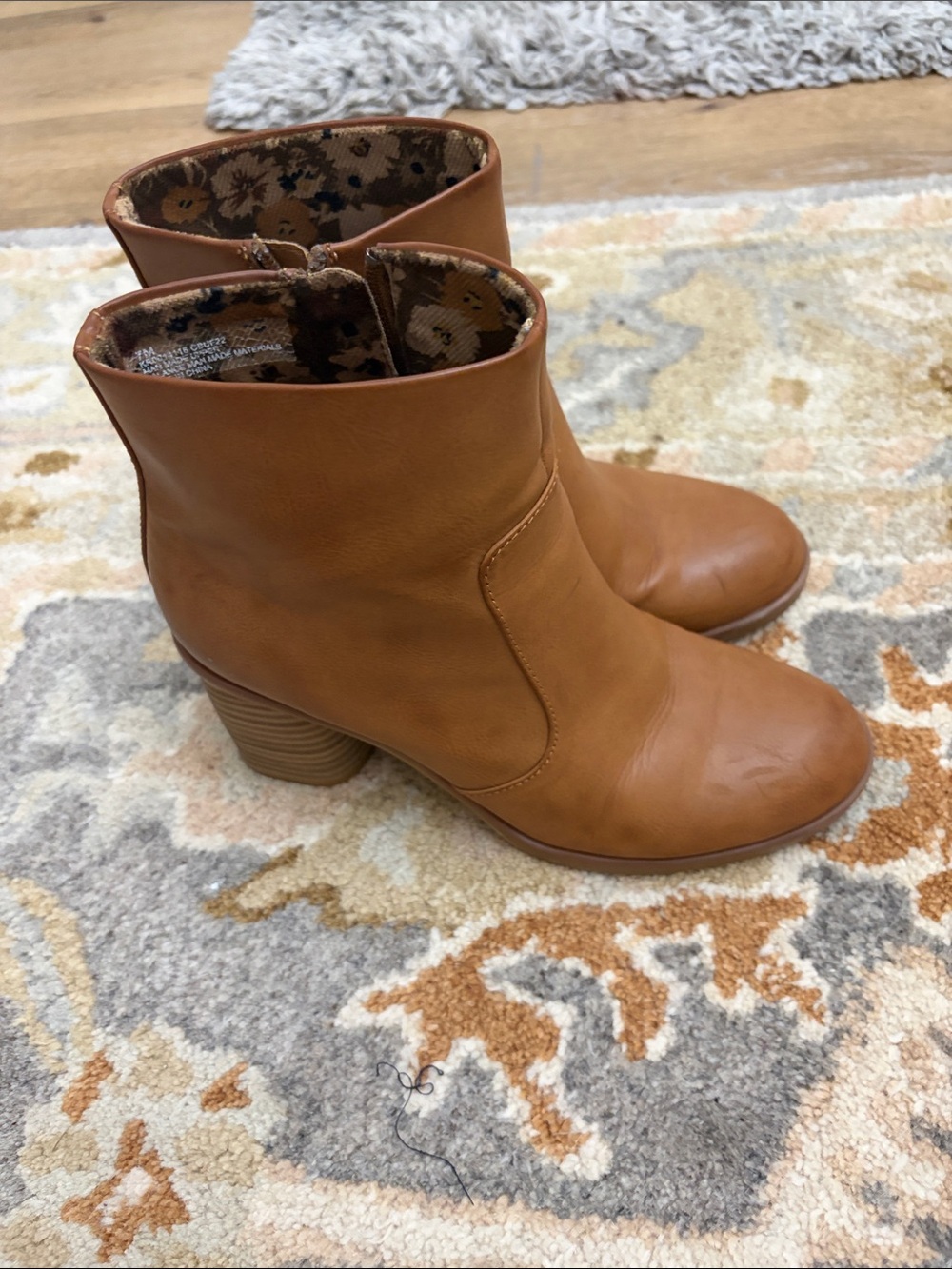 Kork-Ease Tan Leather Ankle Booties with Stacked Heel